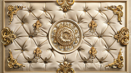 Wall Mural - Luxurious Ceiling Design with Tufted Pattern and Gold Decorations