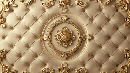 Luxurious Ceiling Design with Tufted Pattern and Gold Decorations