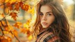 © alan - Outdoor atmospheric lifestyle portrait of young beautiful lady. Warm autumn
