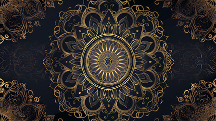 Wall Mural - Luxurious Gold Mandala Designs on Dark Navy Background