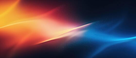 Wall Mural - Grainy gradient background blue red yellow abstract glowing color wave black backdrop, noise texture banner poster header design 