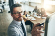 © Lyndon/peopleimages.com - Whiteboard, teacher or businessman in presentation for writing, problem solving or solution in meeting. Manager, workshop or leader talking in team training, coaching class or learning opportunity