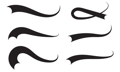 Fototapete - Swoosh and swash typography tails shape. Underline retro swoop wave line for athletic tshirt. Vector strockes set