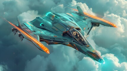 futuristic air space fighter jet, military fiction aircraft taking combat, fantastic army jet, sci-f