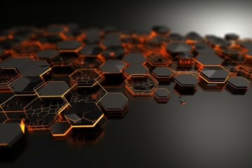Wall Mural - Scientific and technological wireframe wave with hexagonal elements on gradient background