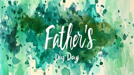 Father's Day card design with artistic lettering and green watercolor wash background. 