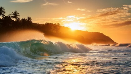 Wall Mural - tropical sunset waves v