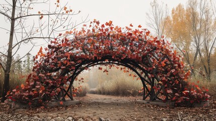 Poster - Bridge made of wood covered in fall foliage