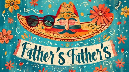 Wall Mural - Father's Day design with a sombrero and vintage glasses. 