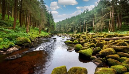 Wall Mural - river through lush forest in northern ireland