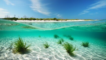 Wall Mural - turquoise ocean with sand underwater in florida ocean background