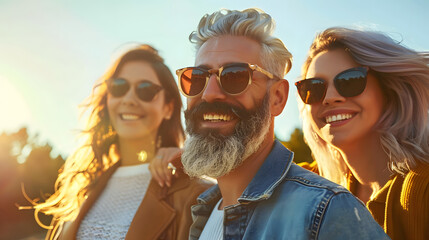 Wall Mural - A photorealistic image capturing a group of 3 people aged 30 to 55. participating in a goal-setting workshop on a warm. sunny day 