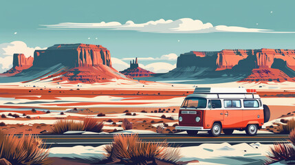 Poster - Artistic vector illustration of vintage retro camper van