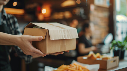 Close-Up Portrait of Food Delivery Guy Collecting Order from Restaurant, Ready for Customer Delivery