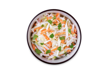 Wall Mural - Radish cabbage coleslaw in a bowl on a white isolated background