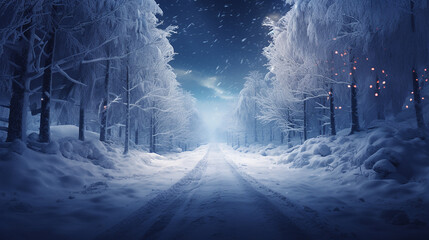 Wall Mural - Photo snowy winter road