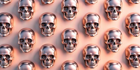Dark and Scary 3D Metallic Skulls Seamless Wallpaper Design