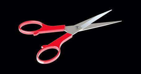 Poster - Stainless Steel Scissors with Acrylic Handle, animation seamlessly loopable. 3D rendering isolated on transparent background