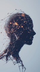 Aufkleber - Digital human head with neural network connections, futuristic technology
