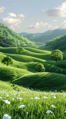 Wall Mural - emerald green grassland, sunshine, brightness, illustration made with Generative Ai