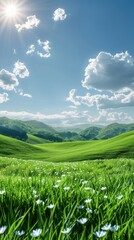 Wall Mural - emerald green grassland, sunshine, brightness, illustration made with Generative Ai