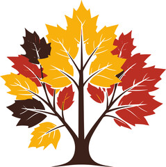 Wall Mural - Vector Illustration of a Tree with Colorful Fall Leaves Representing Change