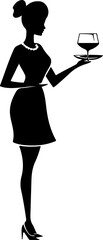 Sticker - Stylish Silhouette Woman Holding Wine Glass with Copy Space