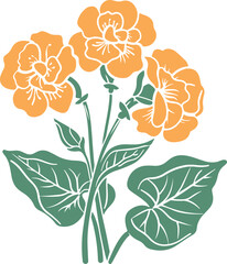 Poster - Floral Illustration with Orange Blooms and Green Leaves Representing Nature's Beauty