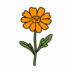 Poster - Simple Cartoon Flower with Vibrant Orange Petals Symbolizing Joy