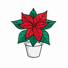 Poster - Cartoon Potted Poinsettia Plant Illustration: Symbol of Festivity and Cheer