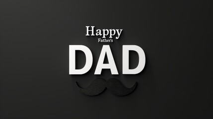 Wall Mural - Happy Father's Day text with 'DAD' in white and a black mustache on a black solid background. 