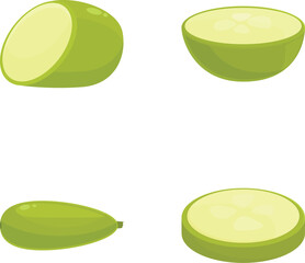 Poster - Collection of whole and sliced cucumber graphics, isolated on white background