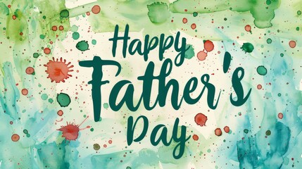 Wall Mural - Happy Father's Day typography over a light green watercolor splash background. 