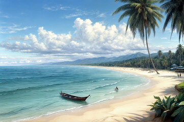 beach with palm trees and blue sky