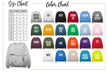 size color chart gildan 18000 sweatshirt