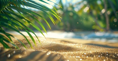 Tropical Beach with Palm Leaves