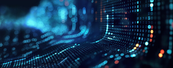 information technology and blue digital binary data network with coding and software algorithm progr