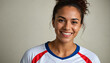 © danilo - Beautiful smiling woman wearing a white soccer jersey