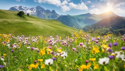 Wall Mural - wild flower meadow in spring generative ai
