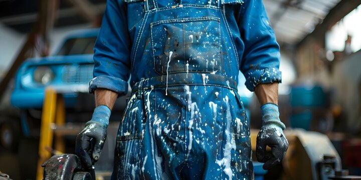 Greasecovered mechanic in blue overalls working on a weathered vehicle. Concept Car maintenance, Mechanic life, Working on vehicles, Automotive repair, Dirty overalls