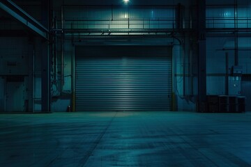 Canvas Print - Roller door or roller shutter inside factory, warehouse or industrial building