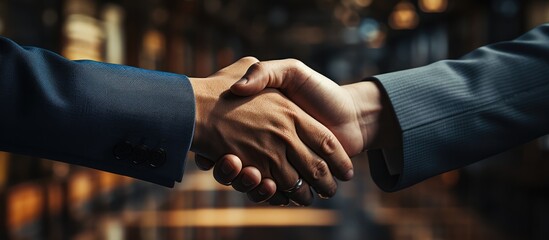 People shaking hands in job interview, recruitment deal with smile