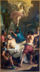 Poster - PERUGIA, ITALY - MAY 16, 2024: The painting of Flagellation of st. Andrew the apostle  in the church Oratorio di San Bernardino by Marcello Leopardi from 18. cent. 