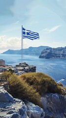 Design a flag featuring Greece's islands, realistic photo