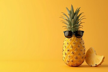 Wall Mural - pineapple wearing sunglasses on a solid color background, vector art