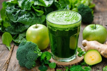 Green vegetable smoothie with vegetable background