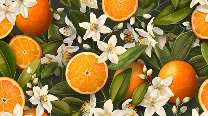 Canvas Print - Citrus and Orange Blossom Vintage Retro Style Seamless Pattern