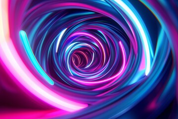 Fototapete - An abstract digital rendering of a colorful neon spiral tunnel, with vibrant pink and blue hues. Generative AI