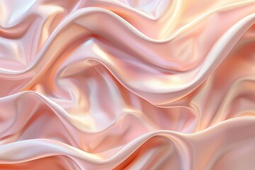 Poster - A close-up shot of peachy pink satin fabric draped in soft, flowing waves. Generative AI