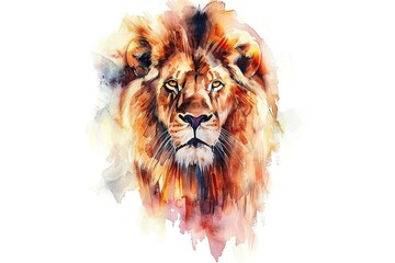 Sticker - Watercolor painting of lion head, design for logo or t shirt, isolated on white background